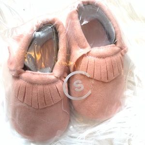 Pink baby moccasins
